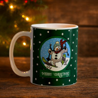 Funny Snowman Merry Christmas! Skiing Cartoon