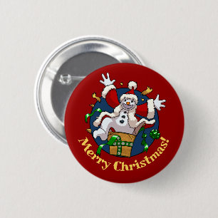 Funny Snowman Merry Christmas Surprise Cartoon 2 Inch Round Button