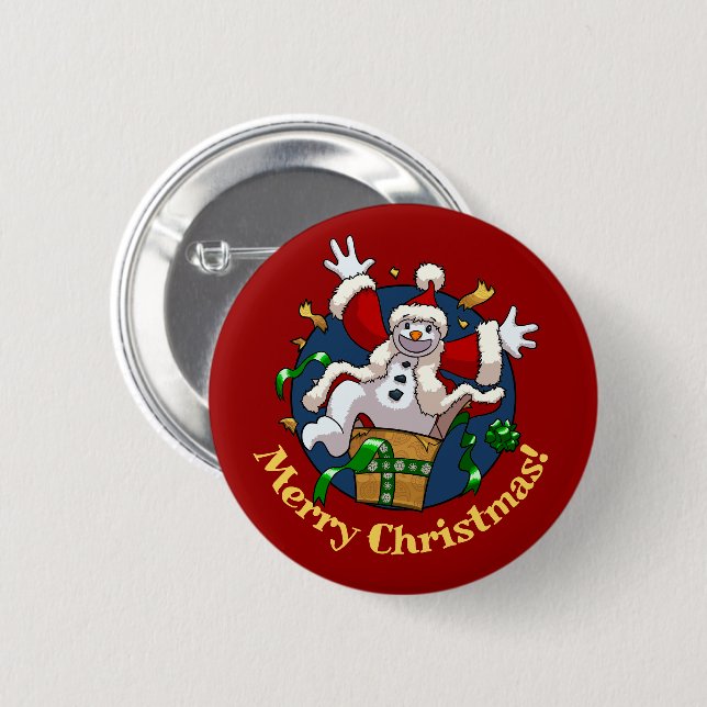 Funny Snowman Merry Christmas Surprise Cartoon 2 Inch Round Button (Front & Back)