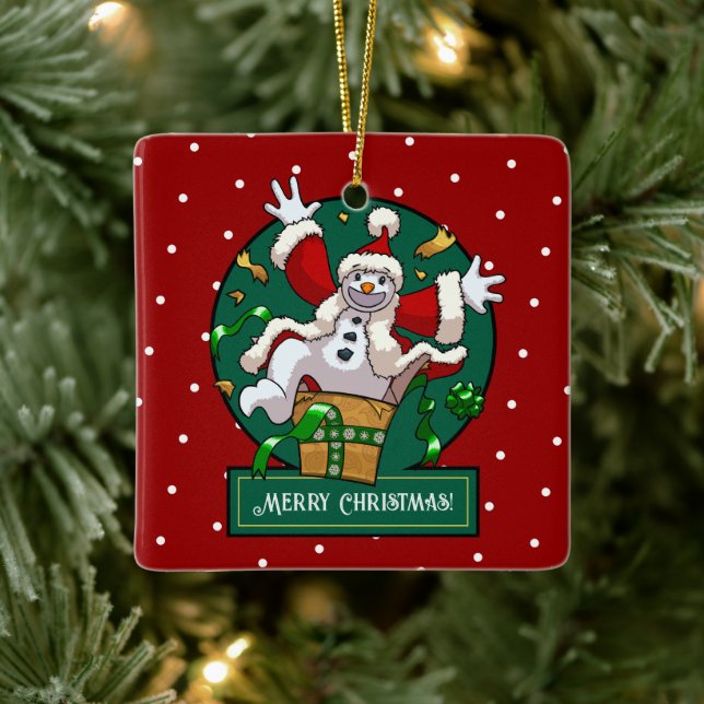 Funny Snowman Merry Christmas Surprise Cartoon Ceramic Ornament (Tree)