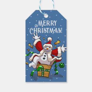 Funny Snowman Merry Christmas Surprise Cartoon Gift Tags
