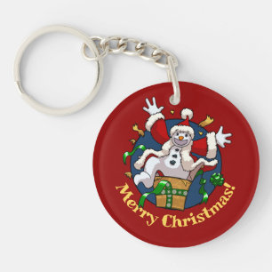 Funny Snowman Merry Christmas Surprise Cartoon Keychain