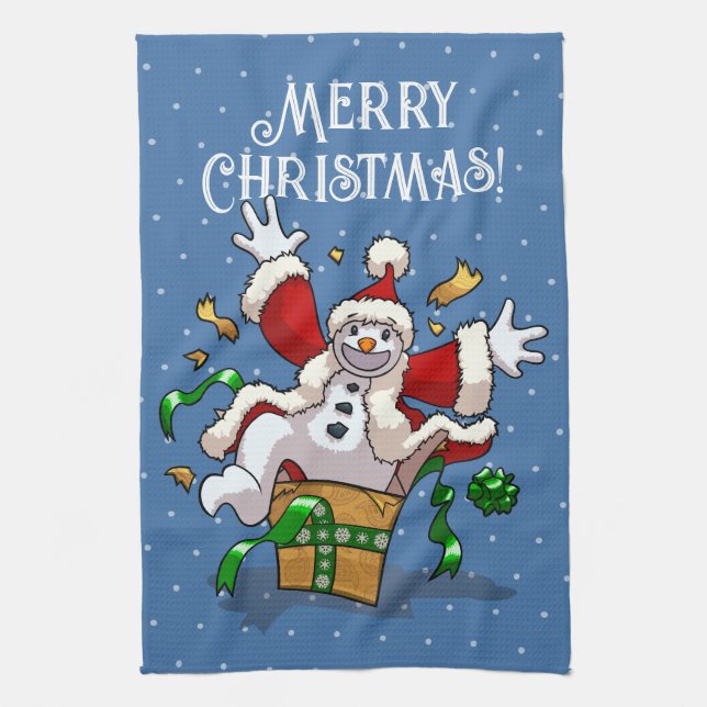 Funny Snowman Merry Christmas Surprise Cartoon Kitchen Towel (Vertical)