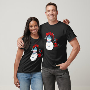 Funny Snowman Mitten Gift Text on Black T-Shirt