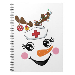 Funny Snowman Nurse Face Eyelashes Medic Christmas Notebook