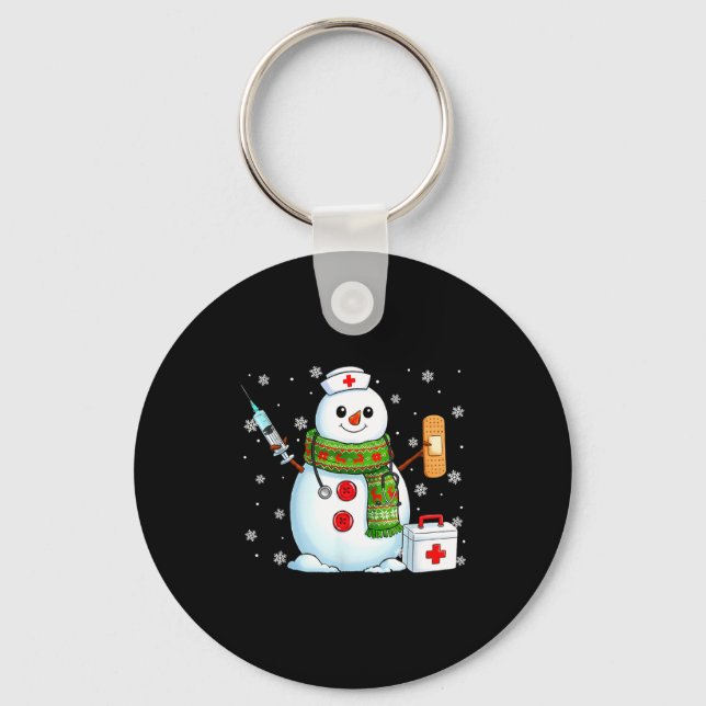 Funny Snowman Nurse Pjs Pajamas Christmas Xmas Wom Keychain (Front)