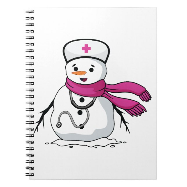 Funny snowman nurse with stethoscope notebook (Front)