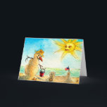 Funny Snowman on beach Holiday greeting card<br><div class="desc">Our snowman decided to go south and enjoy the holidays on the beach this year.  Lucky!  You can send this card as a Christmas or other winter holiday card. Text inside can be changed to personalize your message.  Matching postage stamps are available as well.</div>