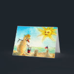 Funny Snowman on beach Holiday greeting card<br><div class="desc">Our snowman decided to go south and enjoy the holidays on the beach this year.  Lucky!  You can send this card as a Christmas or other winter holiday card. Text inside can be changed to personalize your message.  Matching postage stamps are available as well.</div>