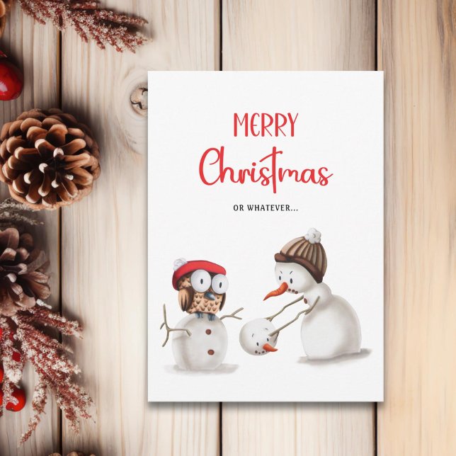 Funny Snowman Owl Merry Christmas Holiday Card (Creator Uploaded)