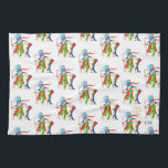 Funny Snowman Penguin Gold Glitter Merry Christmas Kitchen Towel<br><div class="desc">Unique watercolour cute & funny Snowman and Pinguin,  Rudolph reindeer and Snowman,  faux gold glitter ornamental hand lettered "Merry Christmas",  "The" calligraphy. Use Personalise tool to add your info,  change message. More ideas in my Unique Christmas Collection.</div>