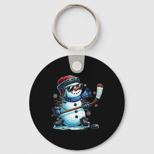 Funny Snowman Playing Ice Hockey Lovers Boys Girls Keychain