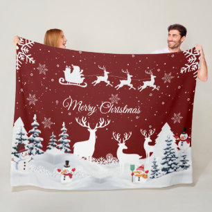 Funny Snowman, Reindeer Merry Christmas Fleece Blanket