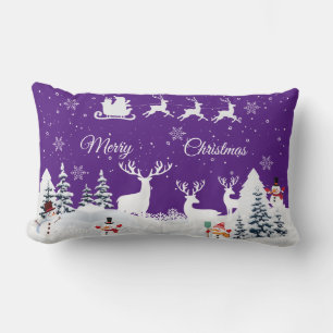 Funny Snowman, Reindeer Merry Christmas Lumbar Pil Pillow