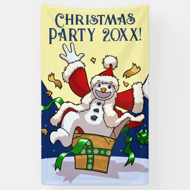 Funny Snowman Santa Christmas Party Add The Year  Banner (Vertical)