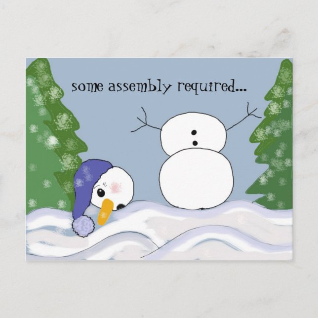 Funny Snowman Scene Holiday Postcard (Front)