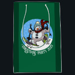 Funny Snowman Skiing Christmas Party 2025 Cartoon Medium Gift Bag<br><div class="desc">A funny skiing snowman on Christmas party bags to add a touch of magic to your festive gathering. Use "Personalize this template" to tweak the text or year and make a unique, customized xmas accessory. The bags feature a cute snowman with a carrot nose, dashing downhill through the snow on...</div>