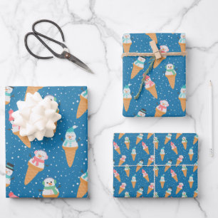 Funny Snowman Snow Cone Winter Holiday or Birthday Wrapping Paper Sheet