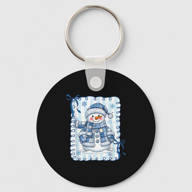 Funny Snowman Snowflake Merry Christmas Xmas Famil Keychain (Front)