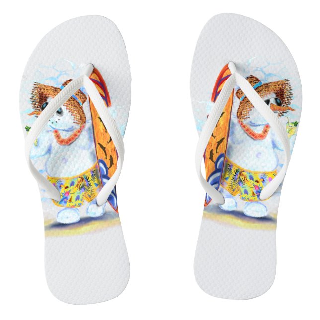 Funny Snowman Surfer Flip Flops (Footbed)