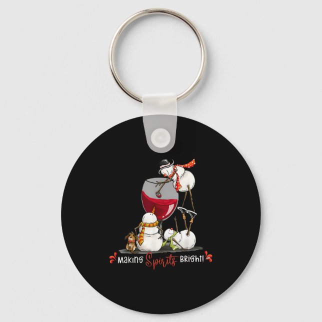 Funny Snowman Wine Christmas Holiday  Keychain (Front)