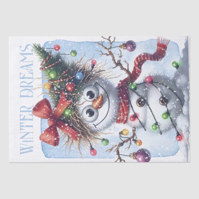 Funny Snowman Winter Christmas Lights Tissue Paper (Front)