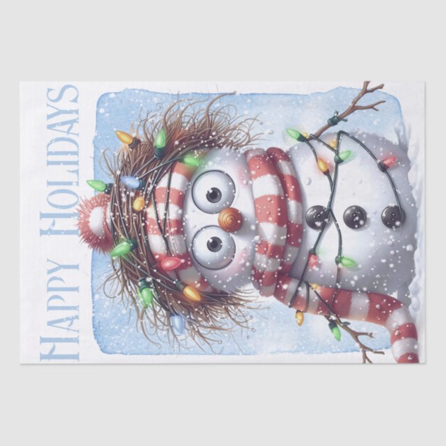 Funny Snowman Winter Christmas Lights Tissue Paper (Front)