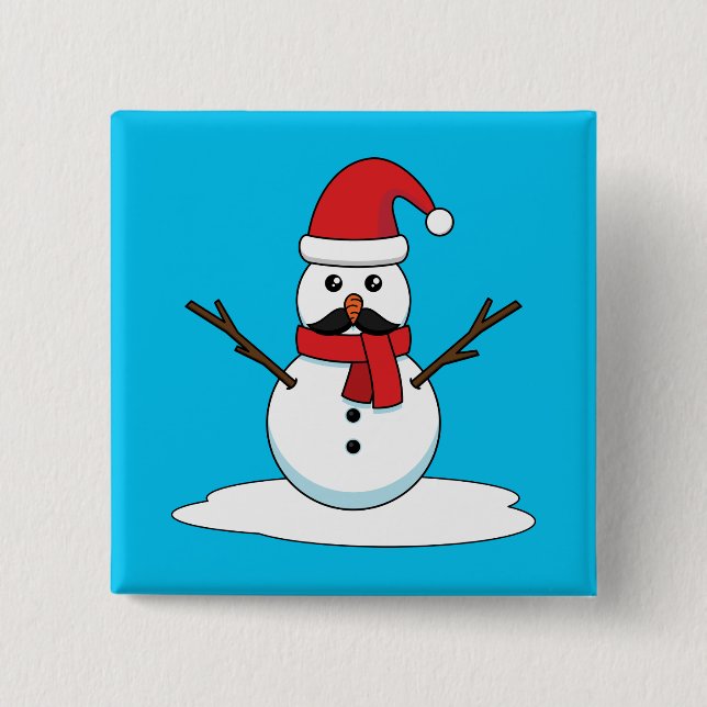 Funny Snowman with Moustache and Carrot 2 Inch Square Button (Front)