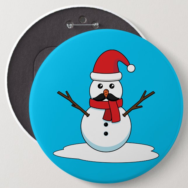 Funny Snowman with Moustache and Carrot 6 Inch Round Button (Front & Back)
