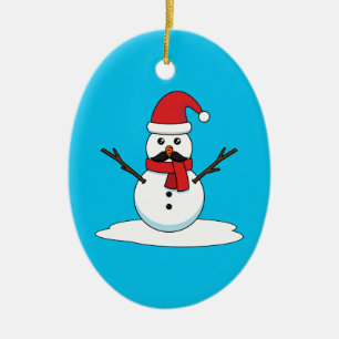 Funny Snowman with Moustache and Carrot Ceramic Ornament