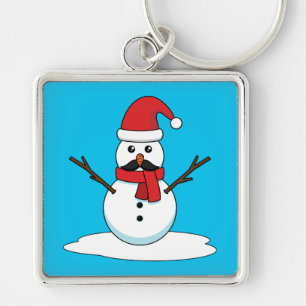 Funny Snowman with Moustache and Carrot Keychain