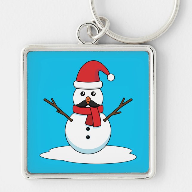 Funny Snowman with Moustache and Carrot Keychain (Front)