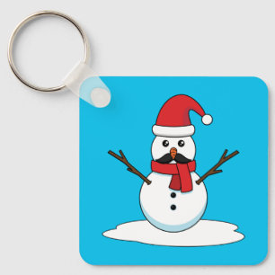 Funny Snowman with Moustache and Carrot Keychain