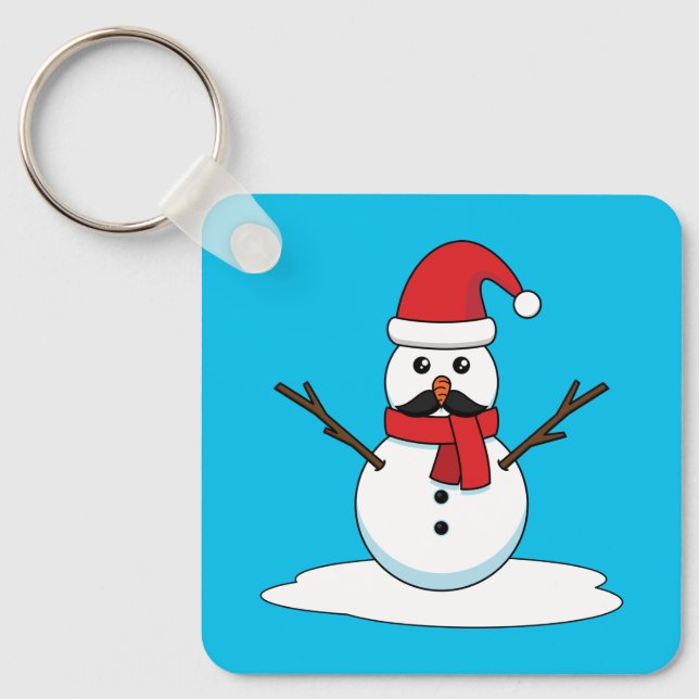 Funny Snowman with Moustache and Carrot Keychain (Front)