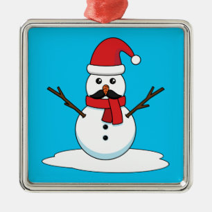 Funny Snowman with Moustache and Carrot Metal Ornament