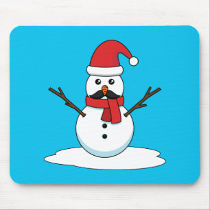 Funny Snowman with Moustache and Carrot Mouse Pad