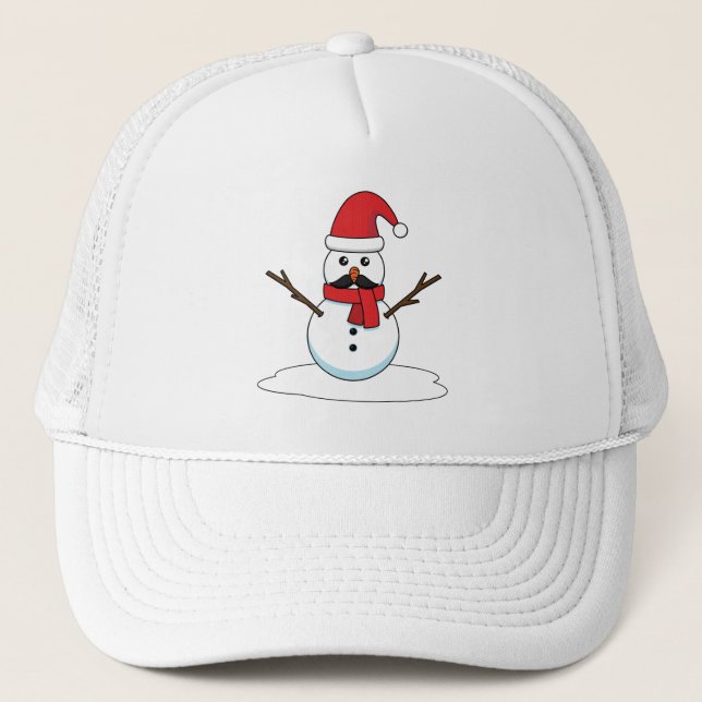 Funny Snowman with Mustache and Carrot Trucker Hat (Front)