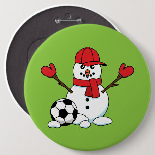 Funny Snowman with Soccer Ball 6 Inch Round Button