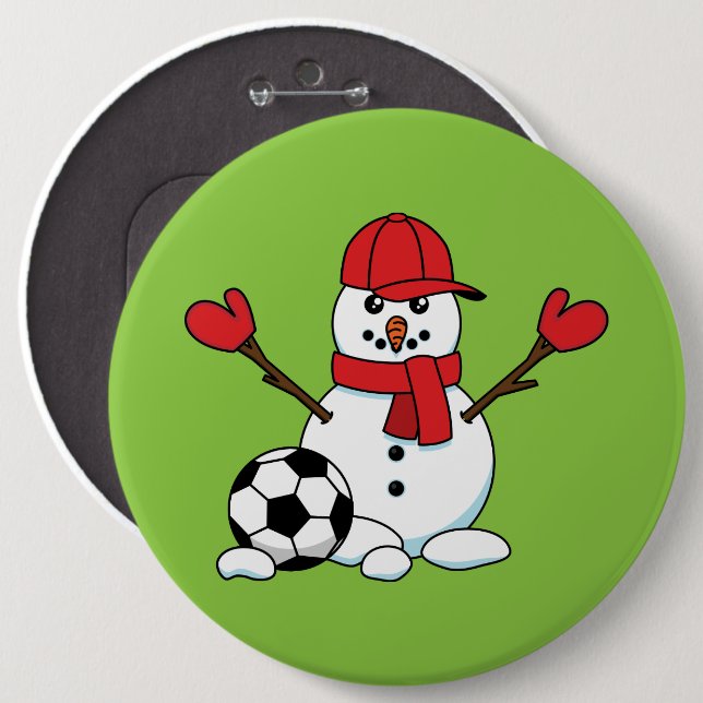 Funny Snowman with Soccer Ball 6 Inch Round Button (Front & Back)