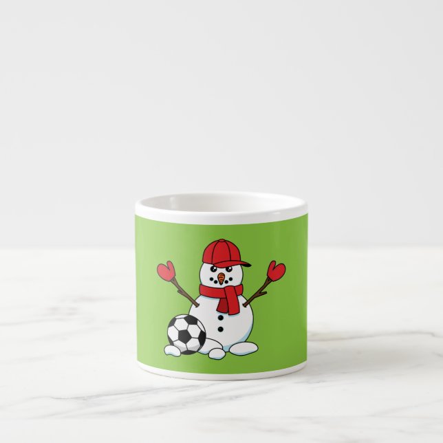 Funny Snowman with Soccer Ball Espresso Cup (Front)