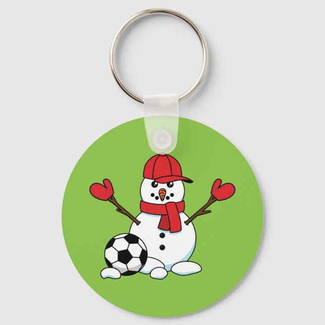 Funny Snowman with Soccer Ball Keychain (Front)