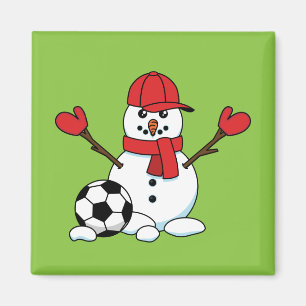 Funny Snowman with Soccer Ball Magnet