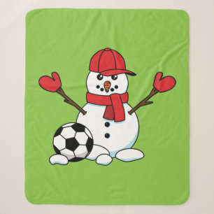 Funny Snowman with Soccer Ball Sherpa Blanket