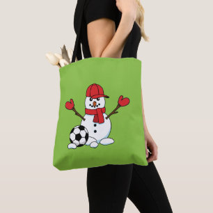 Funny Snowman with Soccer Ball Tote Bag