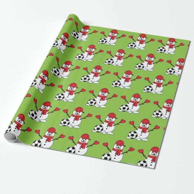 Funny Snowman with Soccer Ball Wrapping Paper (Unrolled)