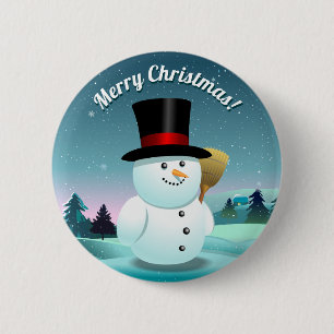 Funny Snowman With Top Felt Hat 2 Inch Round Button