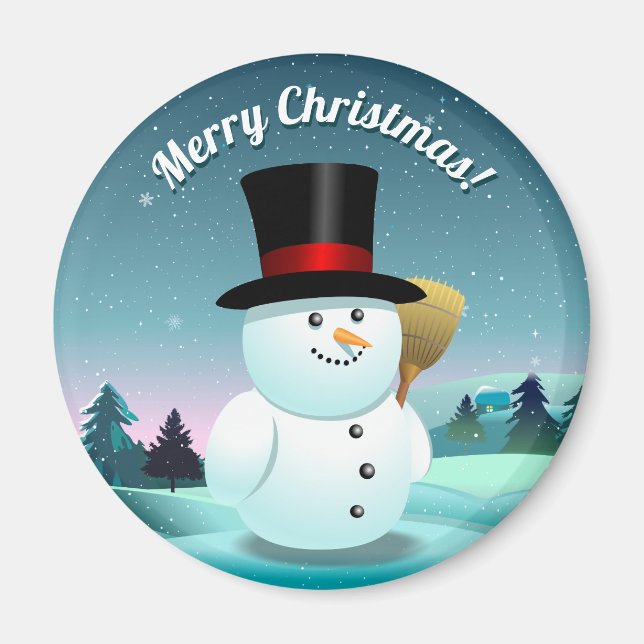 Funny Snowman With Top Felt Hat Magnet (Front)
