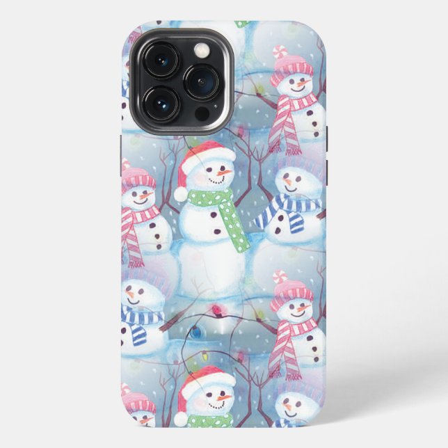 Funny Snowmen Christmas Tree String Lights Pattern iPhone Case (Back)