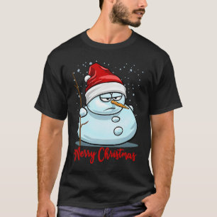 Funny Snowmen Merry Christmas Snowflakes Santa Hat T-Shirt