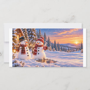 Funny Snowmen with Hot Cocoa Winter Holiday Card